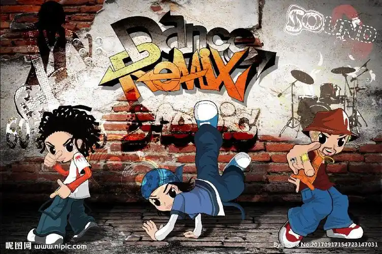 卡通街舞人物复古背景图片