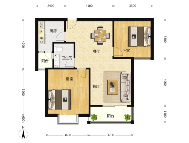 广电天韵2室2厅1卫户型图