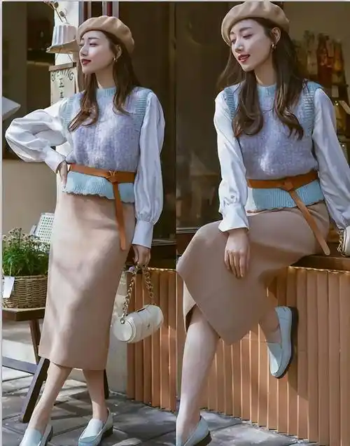 原创今年流行针织衫长裙特适合450岁女人减龄显瘦太美了