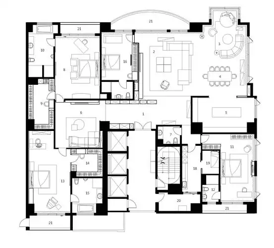 0万260平米新古典大平层装修效果图,复古豪宅设计装修案例效果图-齐家