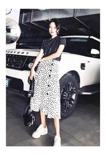 小众女装 复古黑白波点单排扣松紧高腰半身裙显瘦百搭a字中长裙