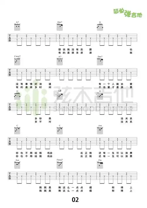 《《浪费》吉他谱 林宥嘉 高清弹唱谱(弦木吉他)》吉他谱