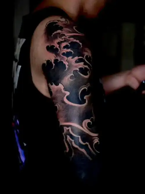 黑灰花臂《水浪》_纹身图案手稿图片_日式的纹身作品集