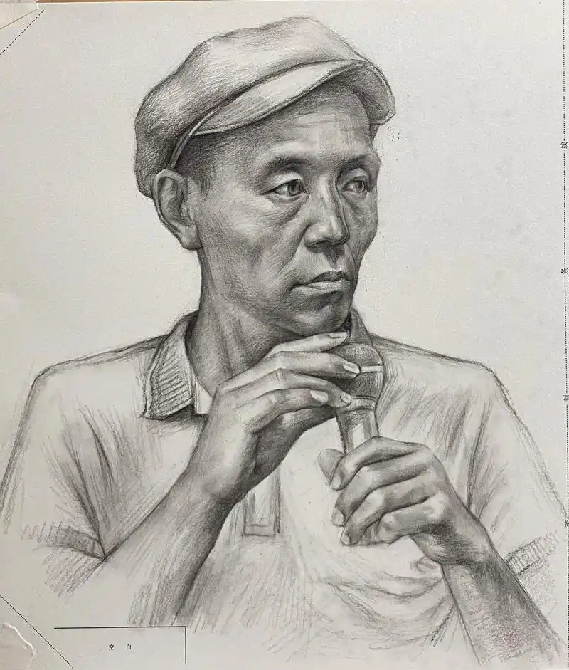 素描男老年头带手步骤图