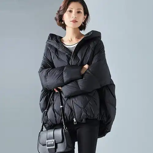 90白鸭绒羽绒服女短款冬装新款韩版连帽小个子宽松时尚保暖外套