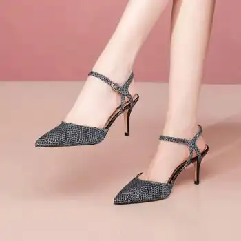 爱希仕羊皮凉鞋女高跟细跟尖头女鞋时尚气质优雅性感职业ol工作鞋女