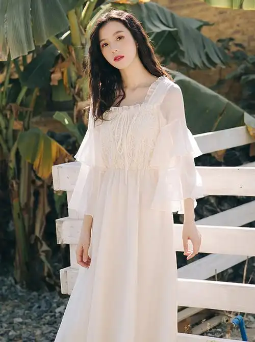 超仙雪纺连衣裙夏季新款温柔风初恋气质收腰显瘦中长款裙子仙女裙