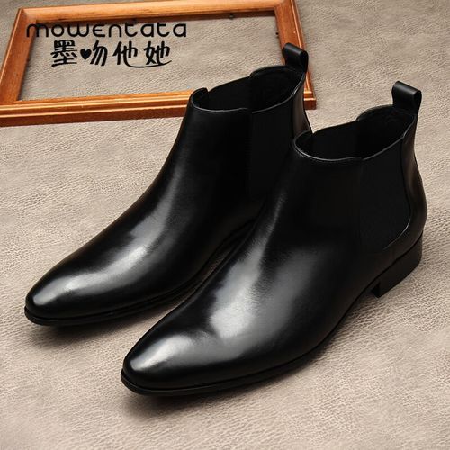墨吻他她男士皮靴, 高帮,欧洲版,牛皮打造,羊毛保暖,大码45, 黑色 37