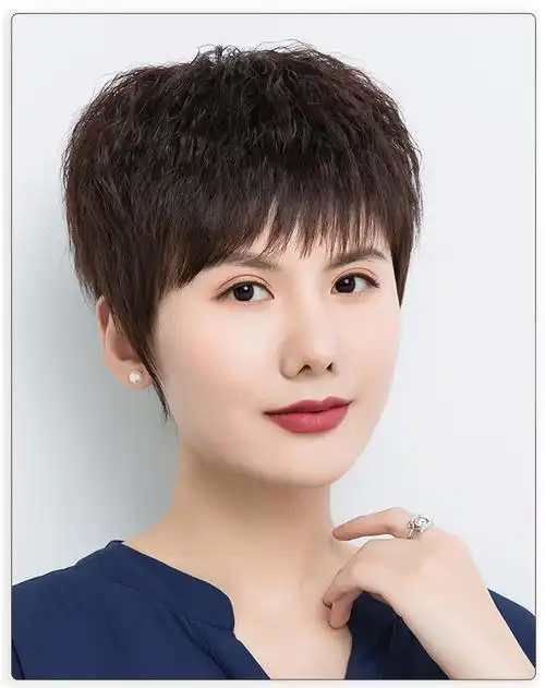 假发女短发妈妈短卷发逼真自然烟花烫中老年玉米烫时尚真发假发套