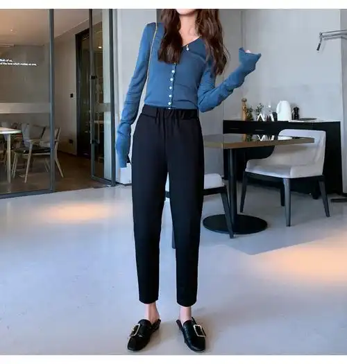 哈伦裤女萝卜裤春夏宽松直筒西装裤黑色休闲九分裤子显瘦小脚女裤 夏