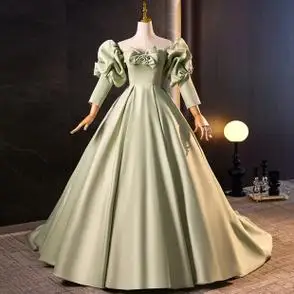 绿色公主成人礼蓬蓬裙影楼拍照主题敬酒服2023新款高级感礼服法式