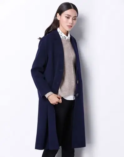 藏蓝色简约羊毛双面呢大衣