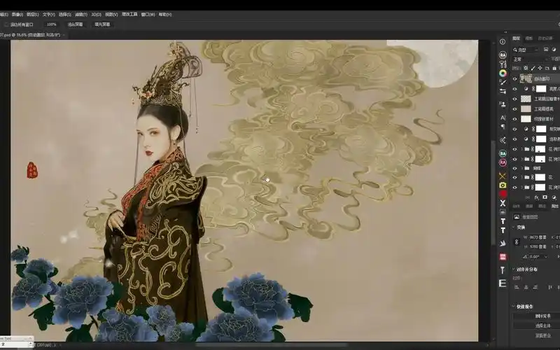 今天的修图练习,古风工笔画后期2023010——女帝篇(二)