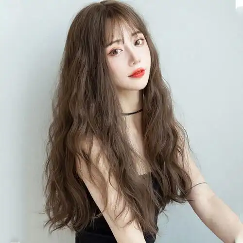 欧美假发长卷发齐刘海假发大波浪化纤水波纹卷假发wigs厂家批发