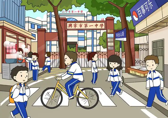 卡通校园风景明信片插画