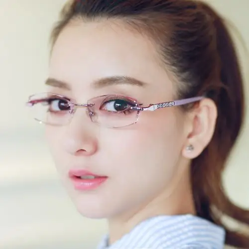 近视眼镜女无框切边眼镜超轻 眼镜框近视女款优雅眼镜架渐变色潮