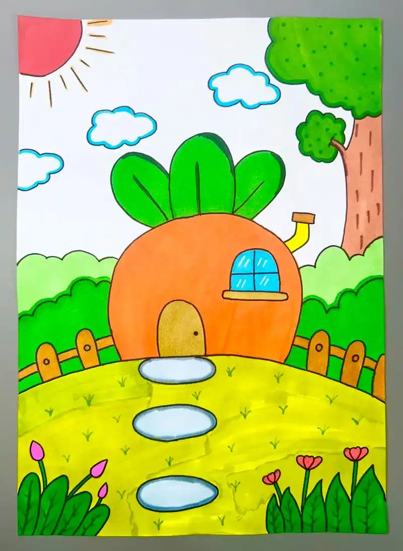 一起画可爱的胡萝卜房子吧!