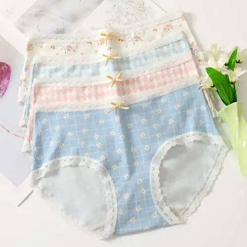 中腰平角纯棉抑菌裆少女可爱性感时尚包臀舒适透气蝶安芬女士内裤