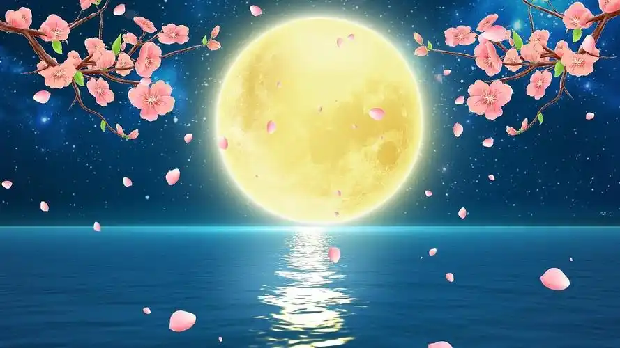 4k春江花月夜表演舞台背景素材桃花背景