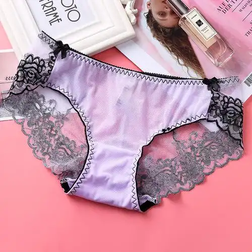 内裤女性感蕾丝低腰网纱缕空透明女士三角裤头纯棉裆无痕红色火辣