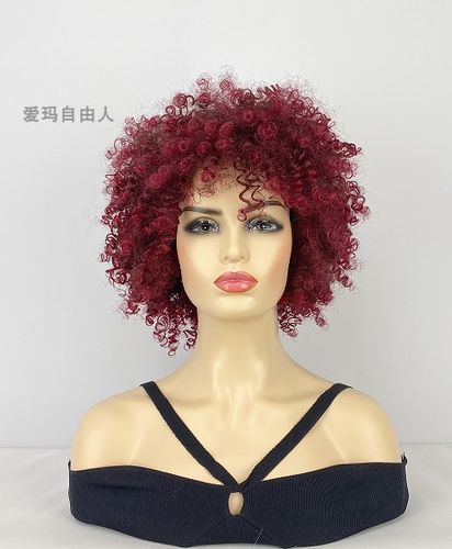 酒红色小卷发弹簧卷爆炸头满头卷