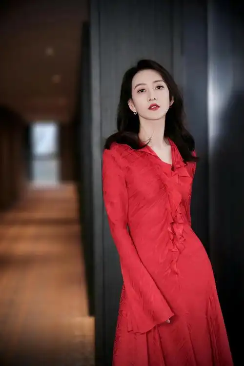 王鸥红裙造型大气精致,v领开叉设计尽显女性魅力