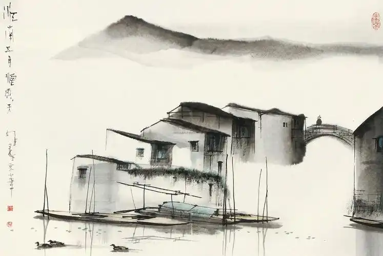 【江南五月烟雨天 镜框 设色纸本】拍卖品_图片_价格_鉴赏_绘画_雅昌