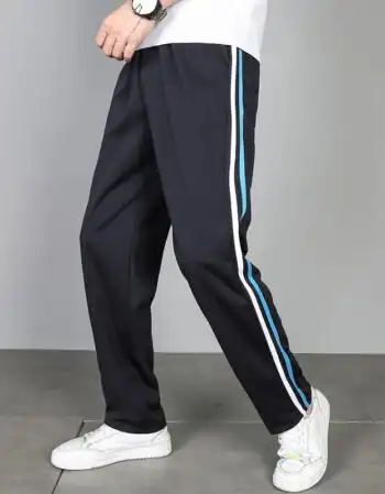 春秋款藏蓝色白蓝双条学生校服裤子白条蓝条两道杠宽松校裤加大号 藏