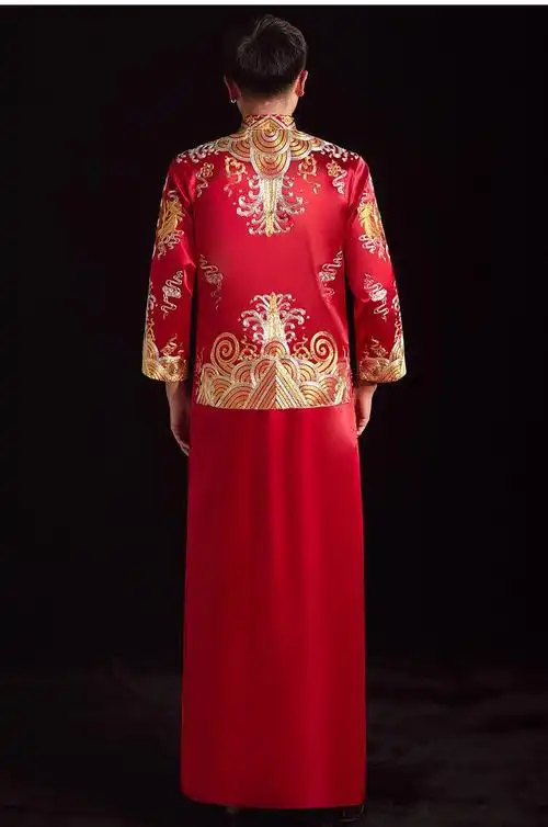 秀禾服男士新郎中式男款2022新款结婚结婚礼服男装唐装马褂 红色丨盘