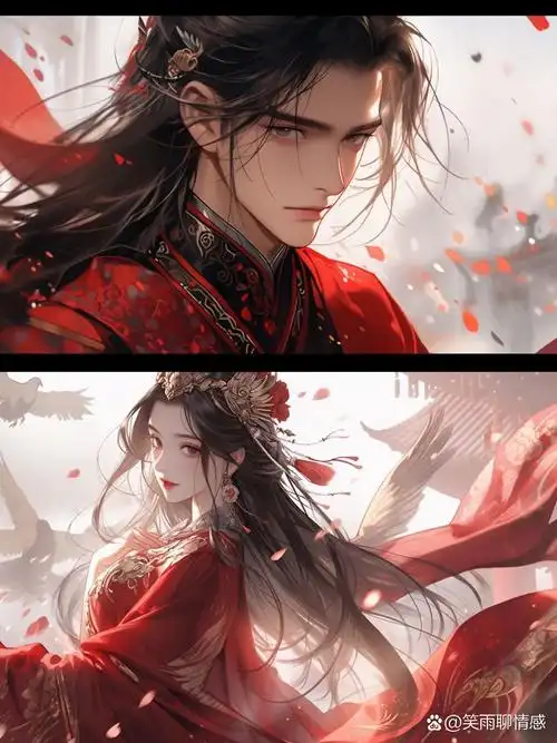 一袭红衣尽风华 关键词;中国古风帅哥,正面特写,脸部特写,黑色长发,身