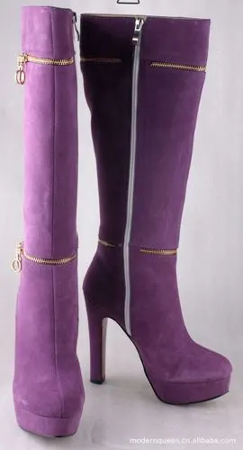 时尚新款女靴 紫色反绒 拉链高跟长靴 380.00,370.00,360.00元/双