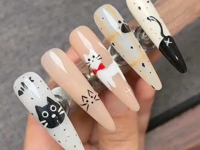 可爱喵喵|温甜手绘汉堡小猫【美甲教程】