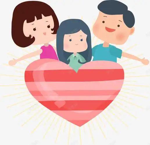 红色卡通爱心一家