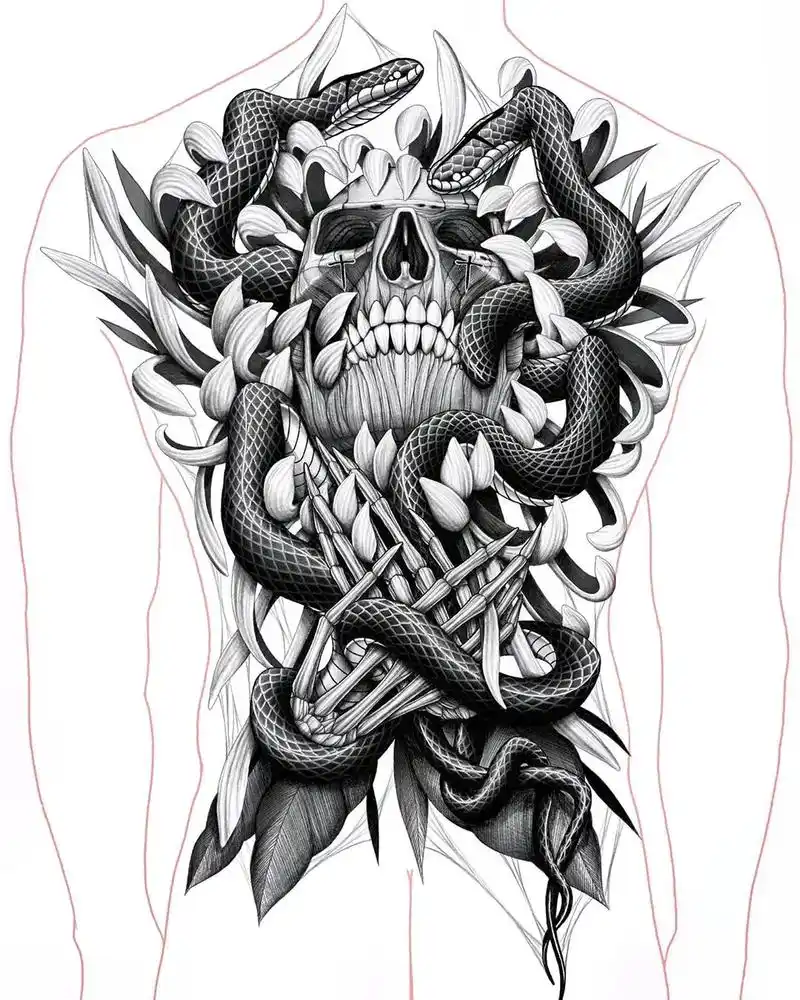 tattoo #手稿分享 #纹身图案手稿 #素花骷髅 生活 - 抖音