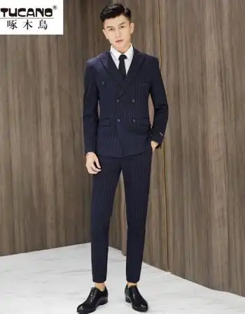 西装套装韩式修身英伦西服男主持人发型师新伴郎礼服男士帅气冬装男生