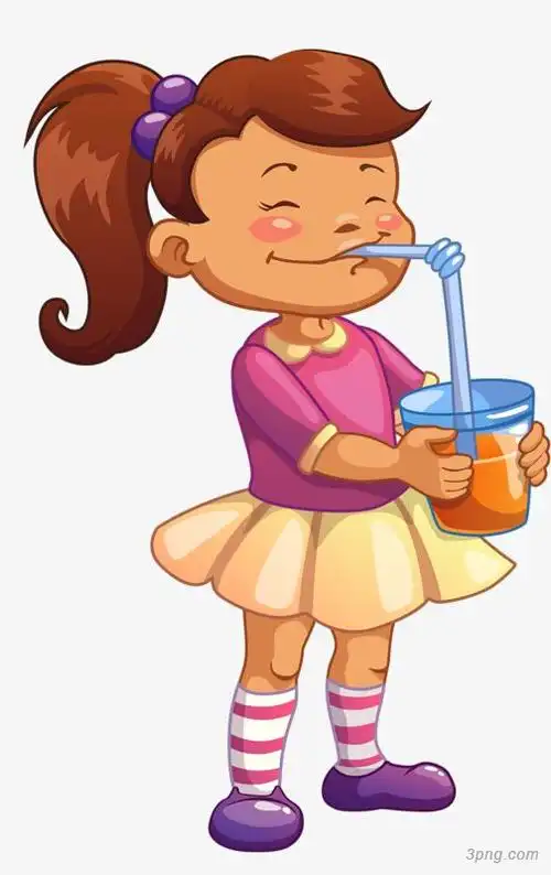 喝水的卡通女孩png素材透明免抠图片卡通手绘