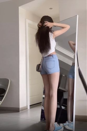 enen牛仔超短短裤女高高腰显瘦性感弹力包臀牛仔裤