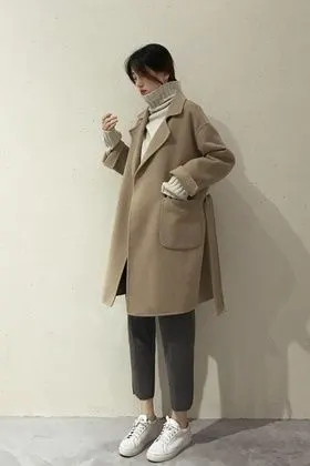 秋冬双面毛呢子大衣外套女 高领毛衣 休闲哈伦裤时尚套装三件套