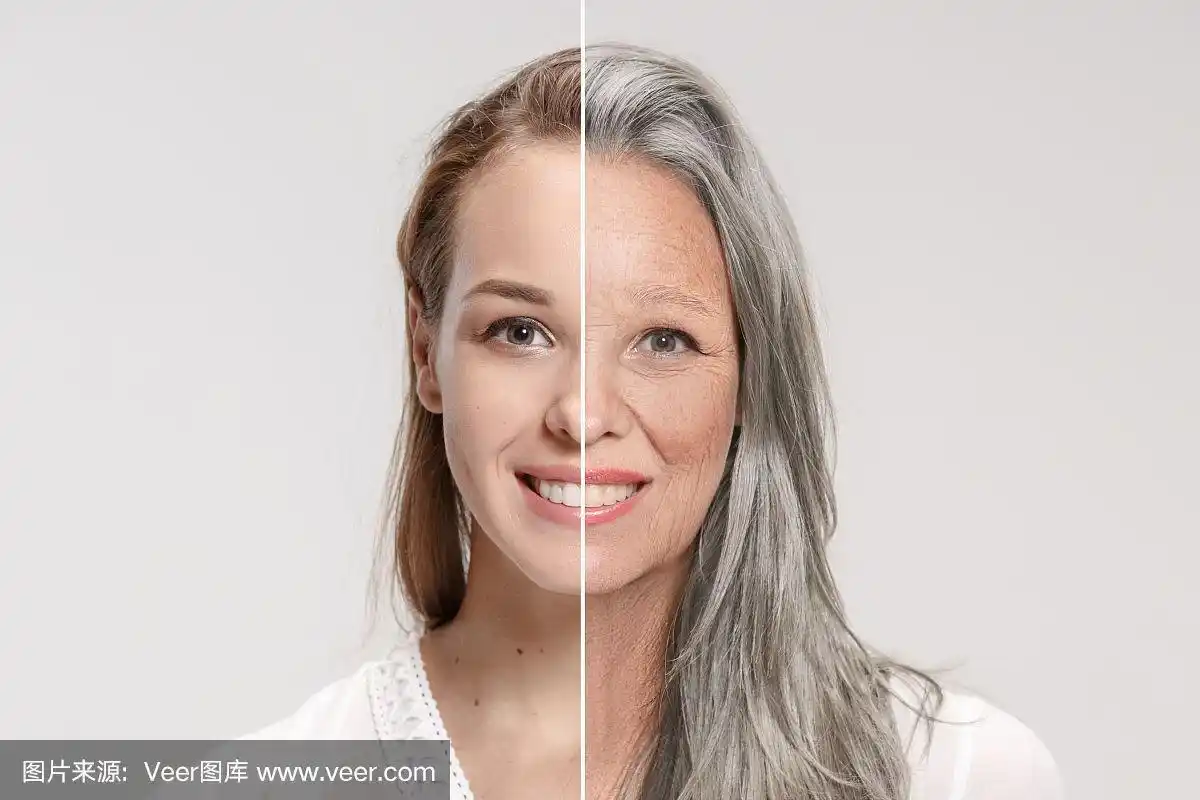 比较.肖像美丽女人的问题和清洁皮肤,衰老和年轻的概念,美容治疗