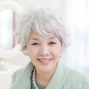 扮中老年人假发女式老奶奶老人假头发短发短卷发纯白色蓬松假头套