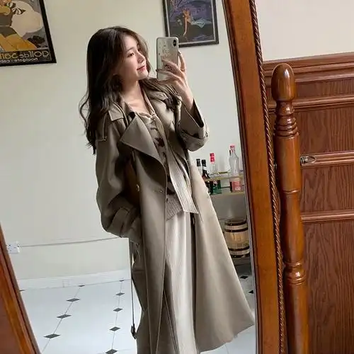 过膝韩版 2021年新款 气质流行初秋大衣 中长款 风衣外套女春秋冬装
