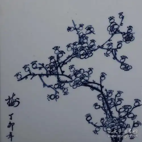 民国青花大王王步款梅花图瓷板画