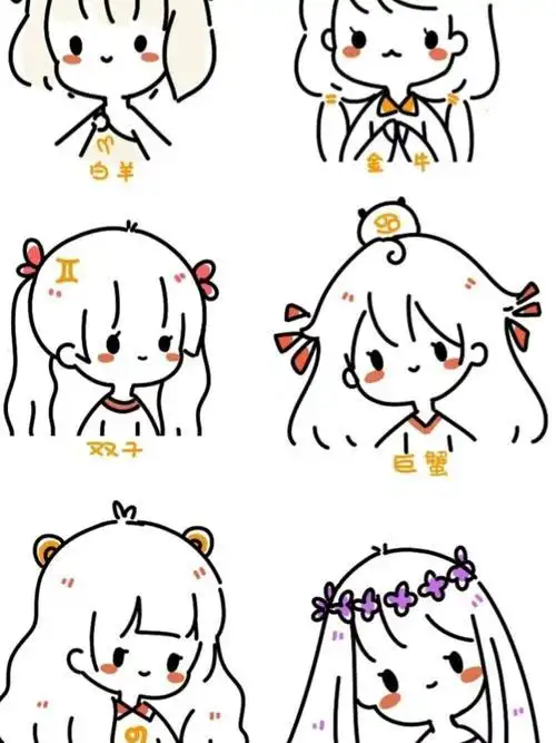 星座萌图简笔画手绘学画简笔画12q版女孩玫红色跪姿画法天秤座怎么q版