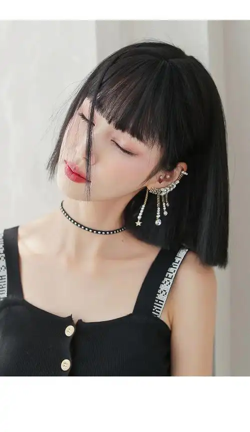 假发女修脸一刀切漫画齐刘海bobo头减龄短发全头套自然时尚假发