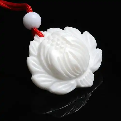 seatle西雅图 凝神静心天然白砗磲佛教莲花吊坠 出水白莲 附开光与