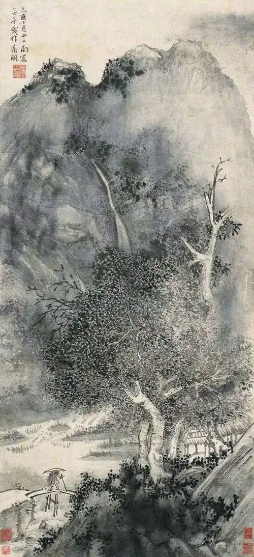 图8 李华一《夏山云雨》中国历代的许多名家都曾经画过精彩的雨景作品