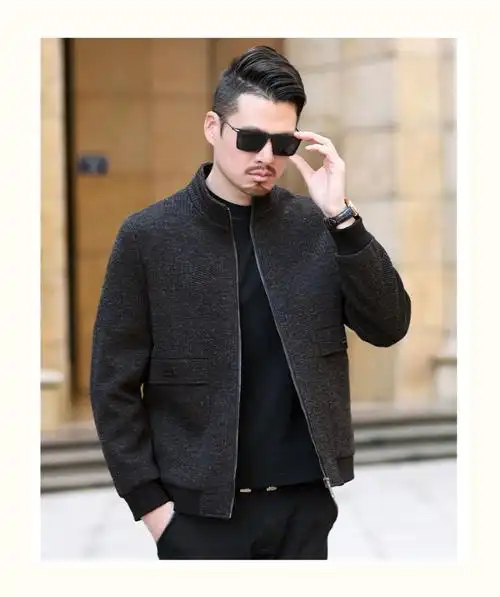 中年毛呢外套男短款爸爸装秋冬40岁50男士夹克秋天中老年呢子上衣 bs