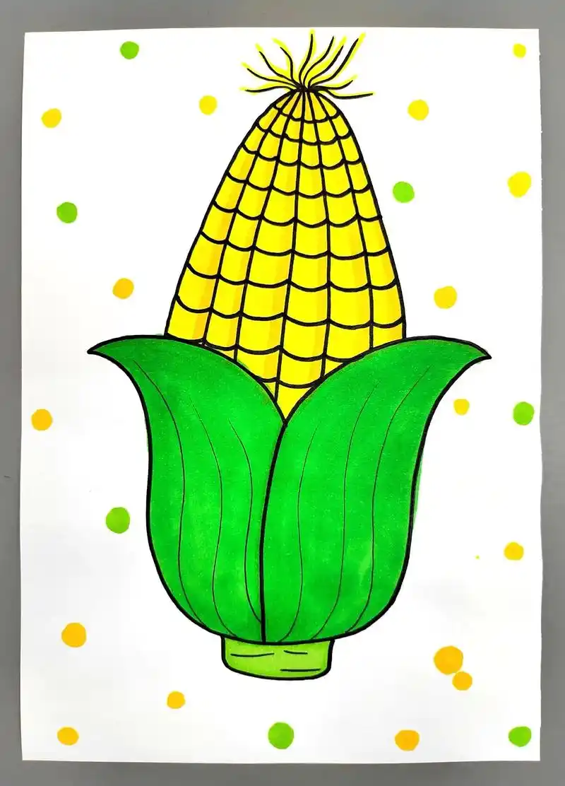 教你用简单的线条来画香香甜甜的玉米,简单易学,幼儿园小朋友也 - 抖