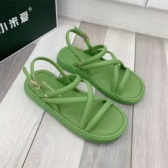 爱女鞋2023新款凉鞋女夏外穿韩版学生网红一字扣罗马鞋踩屎鞋绿色36