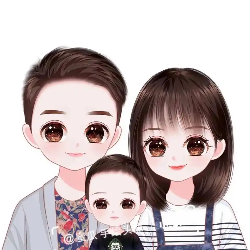 全家福手绘头像,幸福的一家三口,一家四口